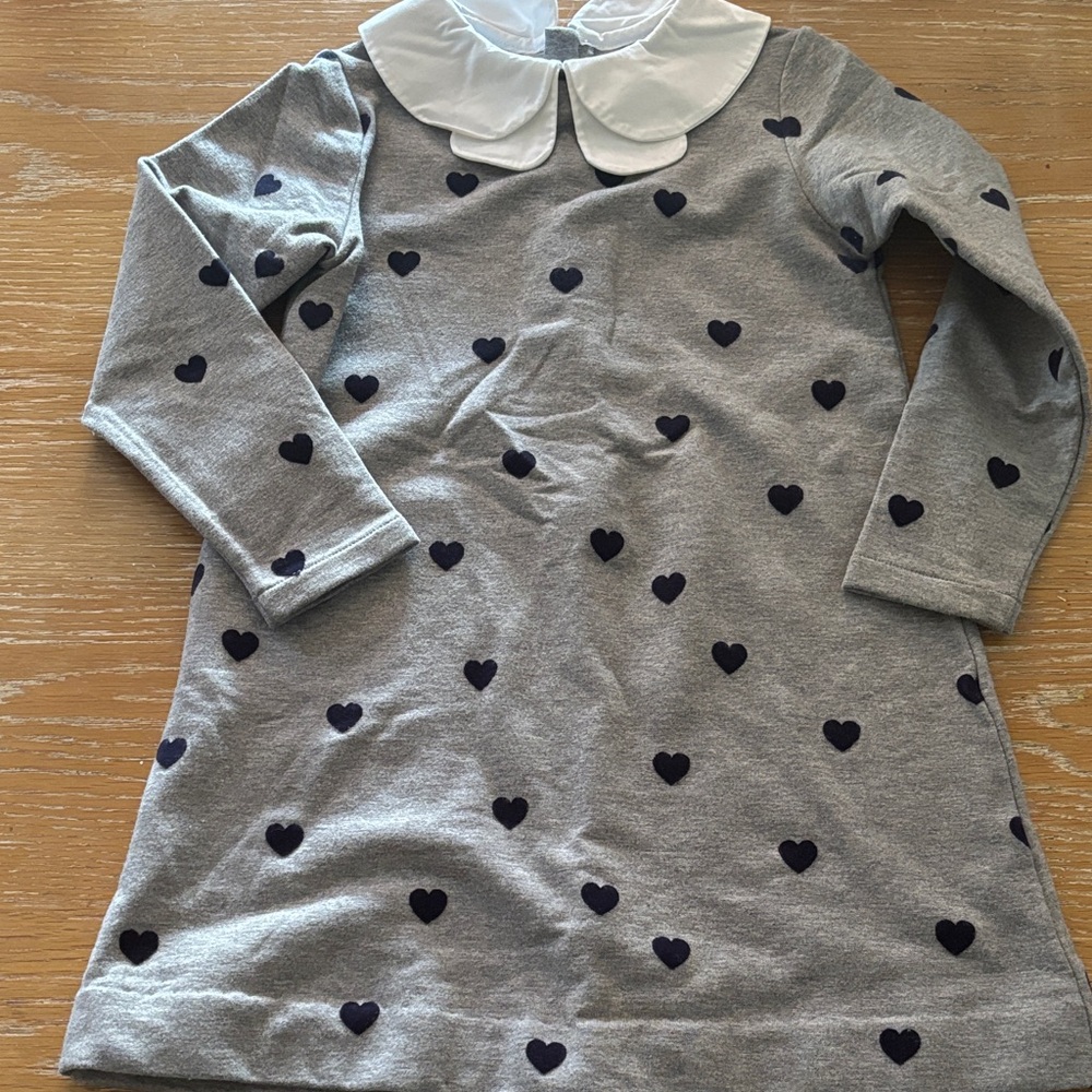 Jacadi Gray Dress with Navy Hearts